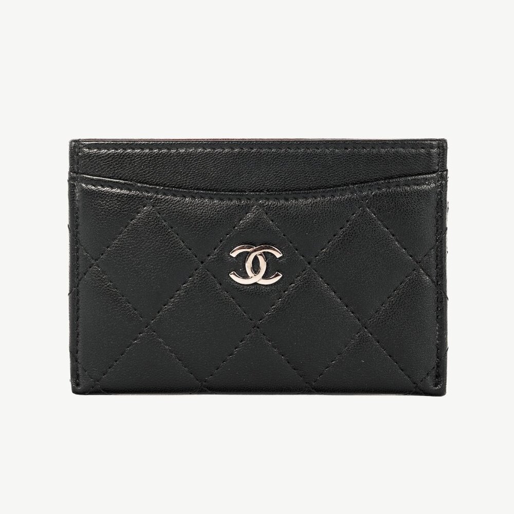 Chanel Black Lambskin Leather Quilted CC Card Holder